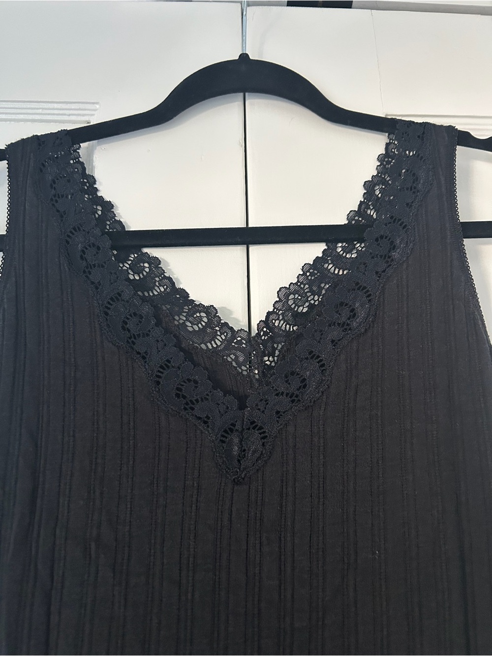 DKNY Sleepwear Lace-Trim Black Crinkle Slip Dress Sleeveless Maxi Midi - Picture 2 of 4